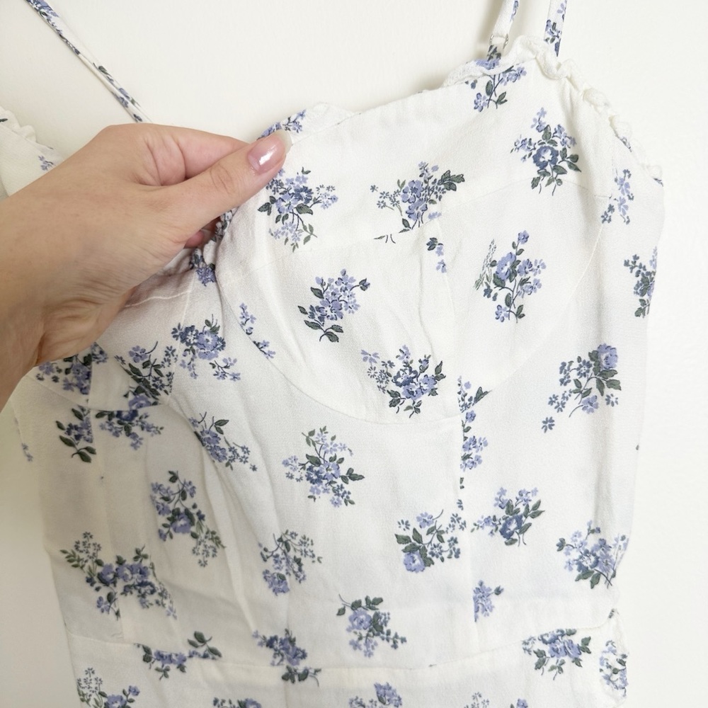 Reformation Cream Midi Dress with Blue Floral Print - Picture 5 of 8
